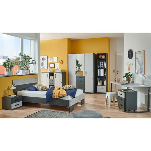Chambre à Coucher Complète pour Enfant Coloris Imitation Béton Clair/graphite - 140x200 Cm
