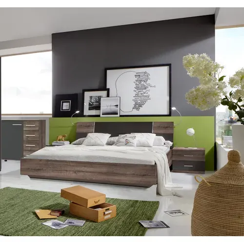 Chambre à Coucher Complète Adulte (lit king size 180x200 Cm + 2 Chevets + Commode )