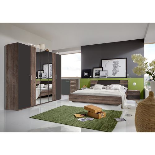Chambre à Coucher Complète Adulte (lit queen size 160x200 Cm + 2 Chevets + Armoire + Commode )
