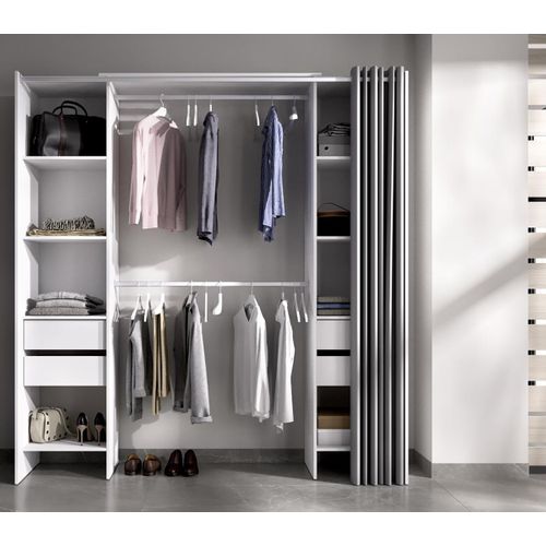 Dressing Extensible avec Rideau et 4 Tiroirs Coloris Blanc - L. 100-180 X H. 203 X P. 50 Cm