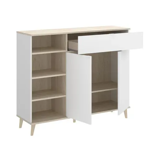 Buffet Meuble De Cuisine Coloris Blanc/naturel - Longueur 119 X Profondeur 40 X Hauteur 102 Cm