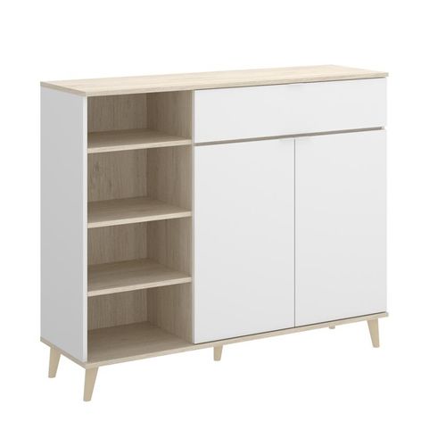 Buffet Meuble De Cuisine Coloris Blanc/naturel - Longueur 119 X Profondeur 40 X Hauteur 102 Cm
