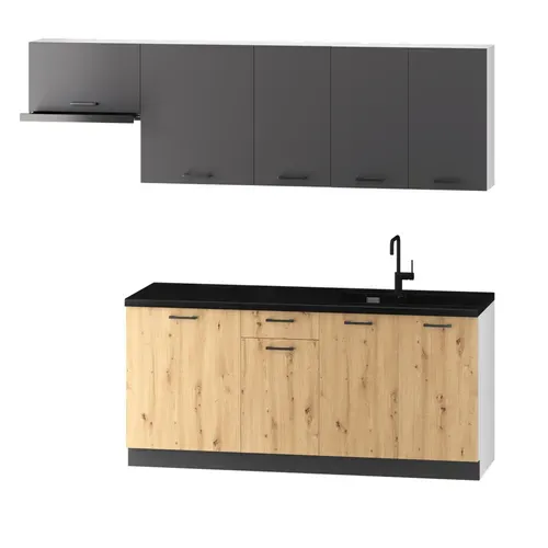 Cuisine Complète Celia 7 Éléments Couleur Gris Mat/chêne Artisan - Longueur 240/180 Cm