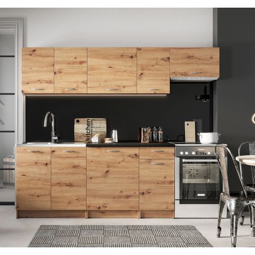 Cuisine Complète Mila 7 Éléments Couleur Chêne Artisan Avec Plan De Travail Inclus