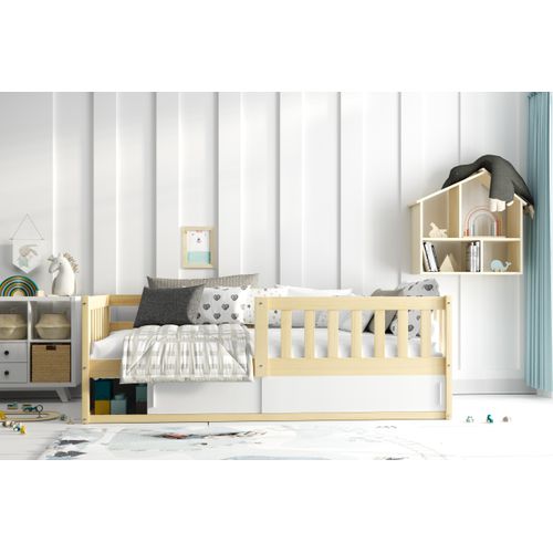 Lit Enfant Montessori 80x160cm Smartwood TILA - Lit Au Sol Avec Barrière De Sécurité - Bois Naturel Non Verni