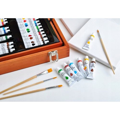 Ensemble de peinture - Coffret créatif Art box 79 pièces dans une valise en bois - Crayons et feutres
