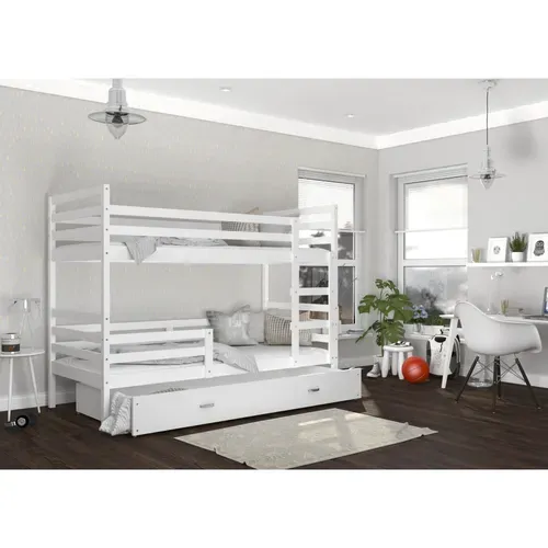 Lit Superposé Milo 90x190 Tiroir + Matelas Blanc - Blanc