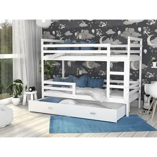 Lit Superposé Milo 90x190 Tiroir + Matelas Blanc - Blanc