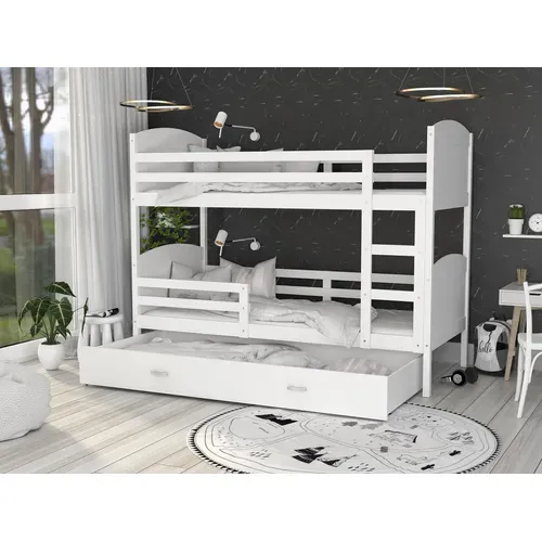 Lit Superposé Mateo 80x160 Blanc + Matelas + Sommiers Et Tiroir