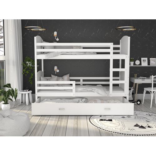 Lit Superposé Mateo 80x160 Blanc + Matelas + Sommiers Et Tiroir