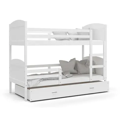 Lit Superposé Mateo 80x160 Blanc + Matelas + Sommiers Et Tiroir