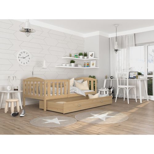 Lit Enfant Teo 90x190 Pin Livré Avec Sommiers, Tiroir Et Matelas En Mousse De 7cm