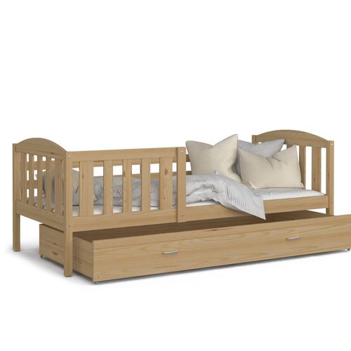 Lit Enfant Teo 90x190 Pin Livré Avec Sommiers, Tiroir Et Matelas En Mousse De 7cm