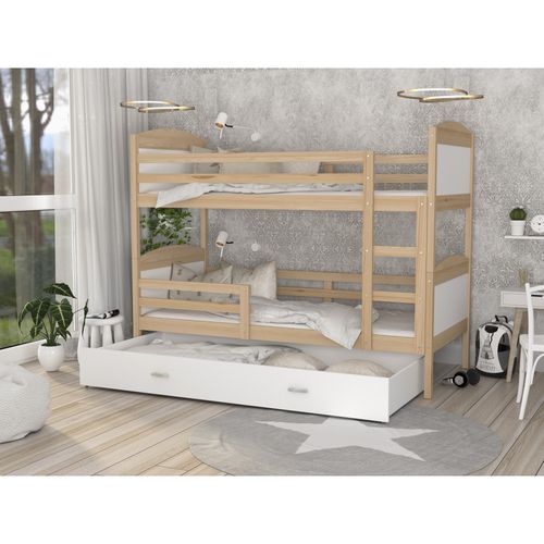 Lit Superposé Mateo 90x190 Tiroir + Matelas Pin - Blanc