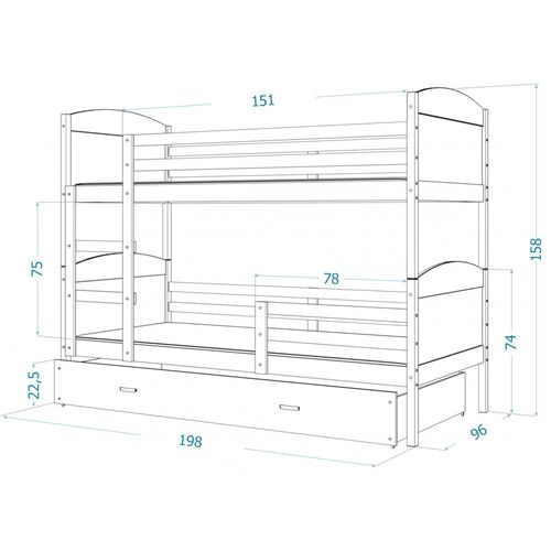 Lit Superposé Mateo 90x190 Tiroir + Matelas Pin - Blanc