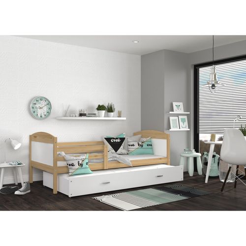 Lit Gigogne Mateo 90x190 Pin - Blanc Livré Avec Sommiers, Tiroir Et Matelas En Mousse De 7cm