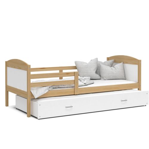 Lit Gigogne Mateo 90x190 Pin - Blanc Livré Avec Sommiers, Tiroir Et Matelas En Mousse De 7cm