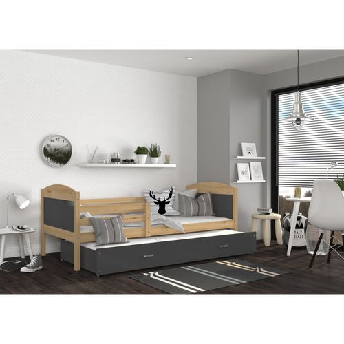 Lit Gigogne Mateo 90x190 Pin - Gris Livré Avec Sommiers, Tiroir Et Matelas En Mousse De 7cm