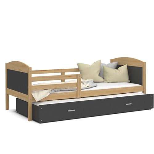Lit Gigogne Mateo 90x190 Pin - Gris Livré Avec Sommiers, Tiroir Et Matelas En Mousse De 7cm