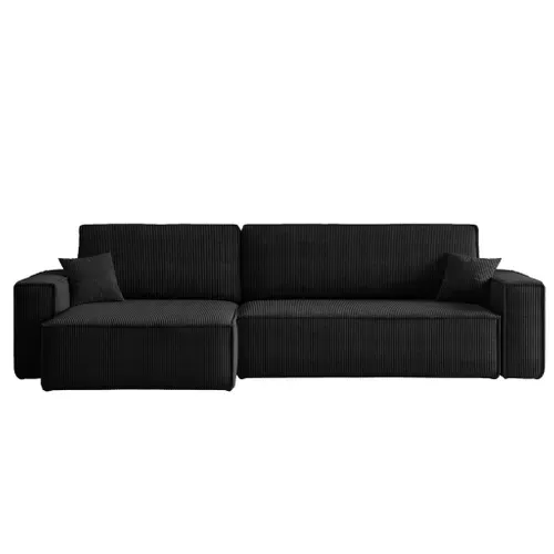 Canapé D'angle Réversible Convertible Avec Fonction De Couchage Karl XL En Velours Côtelé Noir