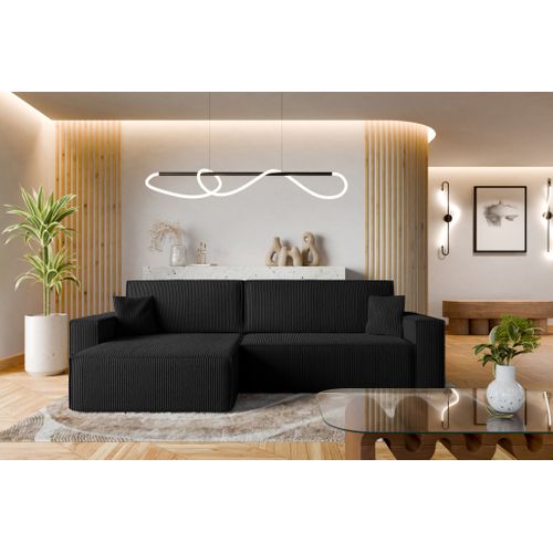 Canapé D'angle Réversible Convertible Avec Fonction De Couchage Karl XL En Velours Côtelé Noir