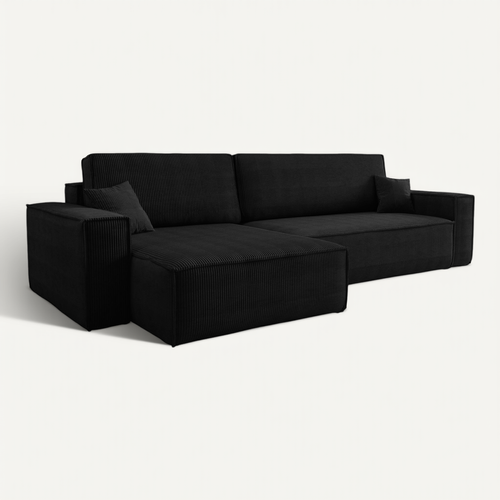 Canapé D'angle Réversible Convertible Avec Fonction De Couchage Karl XL En Velours Côtelé Noir