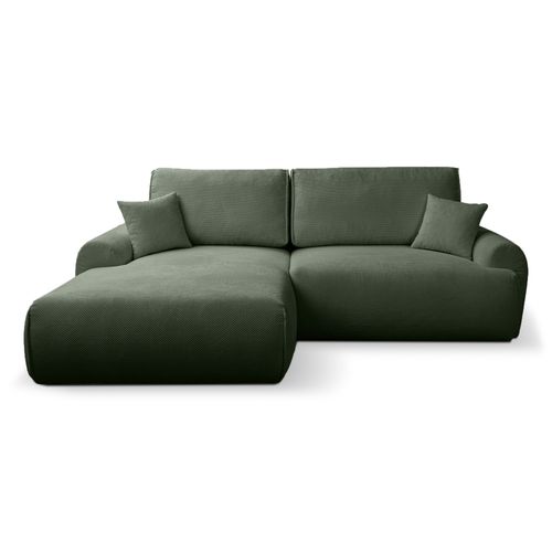 Canapé D'angle Gauche Avec Fonction De Couchage Noboo Coffre En Vert Bouteille