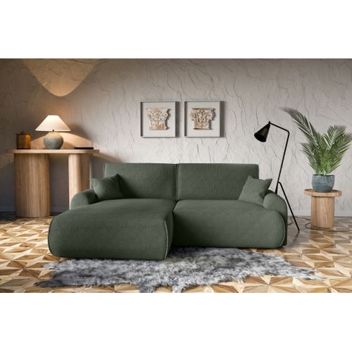 Canapé D'angle Gauche Avec Fonction De Couchage Noboo Coffre En Vert Bouteille