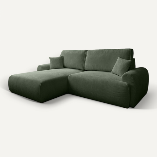 Canapé D'angle Gauche Avec Fonction De Couchage Noboo Coffre En Vert Bouteille