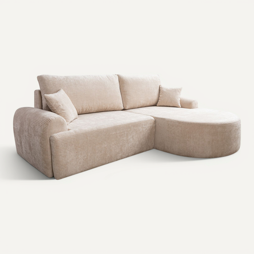 Canapé D'angle Droit Avec Fonction De Couchage Arte Premium Coffre En Velours Côtelé Beige