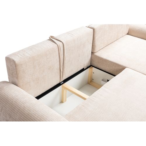 Canapé D'angle Droit Avec Fonction De Couchage Arte Premium Coffre En Velours Côtelé Beige