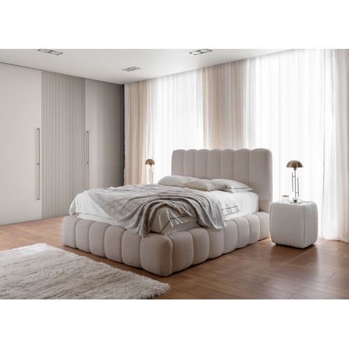 Lit Double Chesterfield Capitonné en Similicuir Blanc avec Tête de Lit Haute, Rangement avec 2 Grands Tiroirs, Cadre Renforcé Acier, 140x200 cm | Leroy Merlin