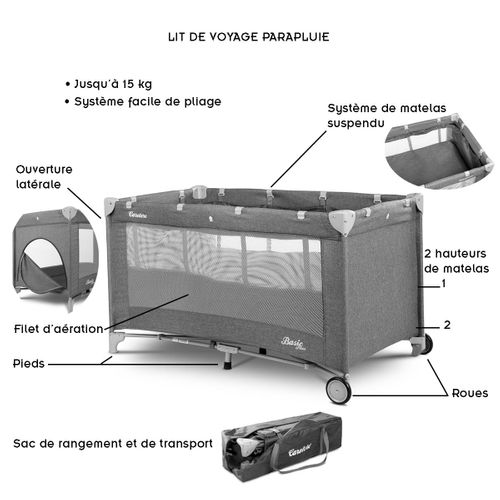B Plus Lit Parapluie De Voyage Bébé    Gris