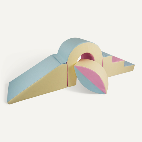 Set De Blocs En Mousse 4 éléments Avec Petit Pont Rose, Bleu, Jaune