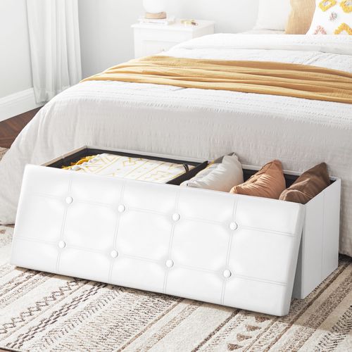 Pouf Coffre De Rangement 110 X 38 X 38 Cm Couleur Blanc