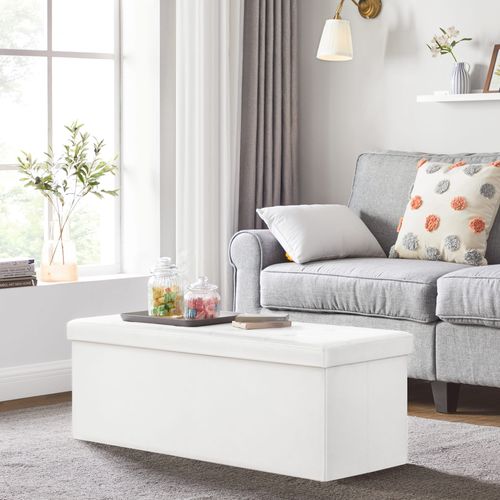 Pouf Coffre De Rangement 110 X 38 X 38 Cm Couleur Blanc