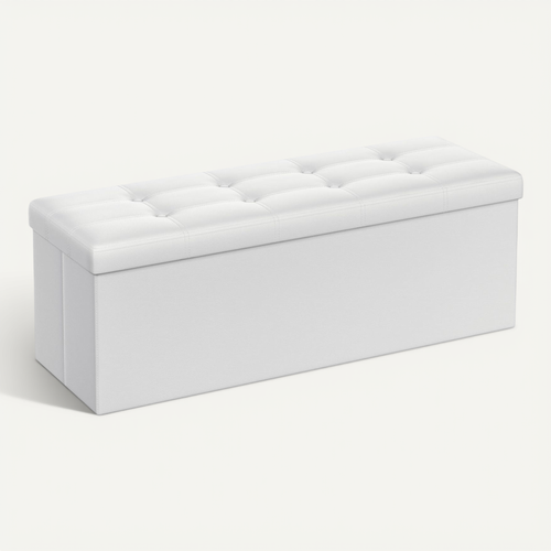 Pouf Coffre De Rangement 110 X 38 X 38 Cm Couleur Blanc