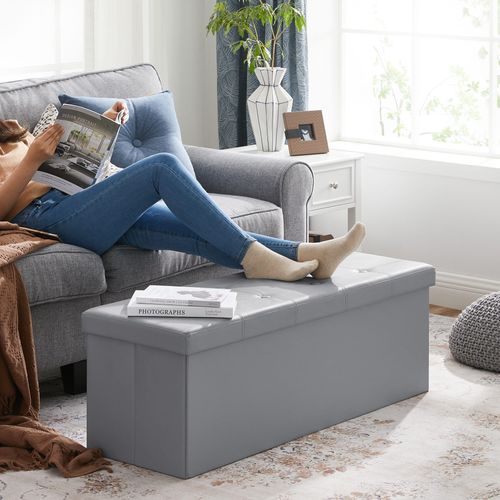 Pouf Coffre De Rangement 110 X 38 X 38 Cm Gris