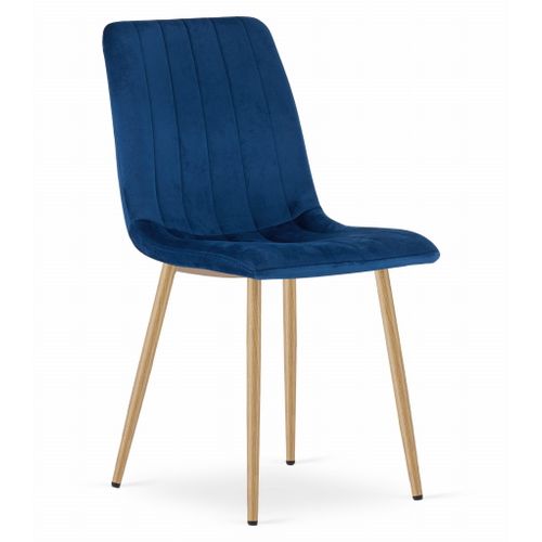 Chaise Lava - Velours Bleu Marine / Pieds Couleur Bois X 2 60x50x50