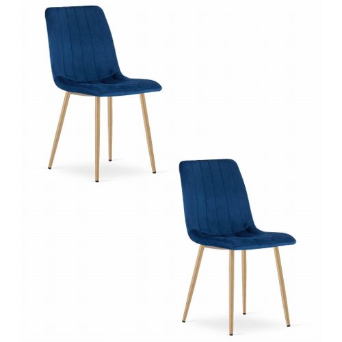 Chaise Lava - Velours Bleu Marine / Pieds Couleur Bois X 2 60x50x50