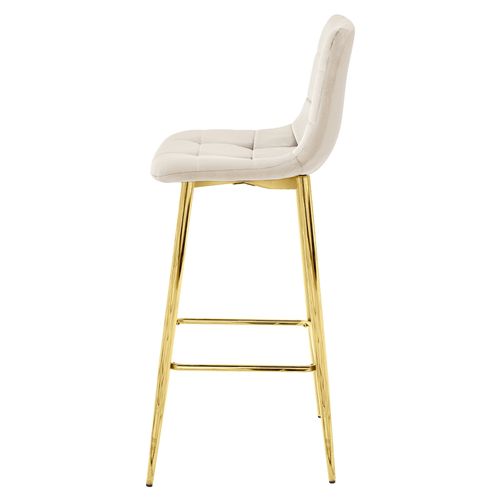 Tabouret De Bar - Leobert - Arceto - Velours Beige/pieds Dorés - 43,5 X 49 X 102 Cm