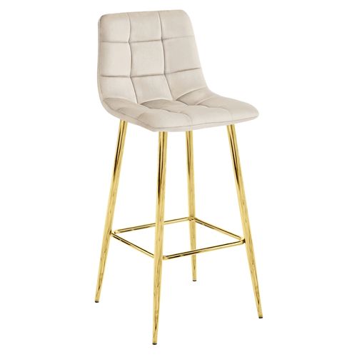 Tabouret De Bar - Leobert - Arceto - Velours Beige/pieds Dorés - 43,5 X 49 X 102 Cm