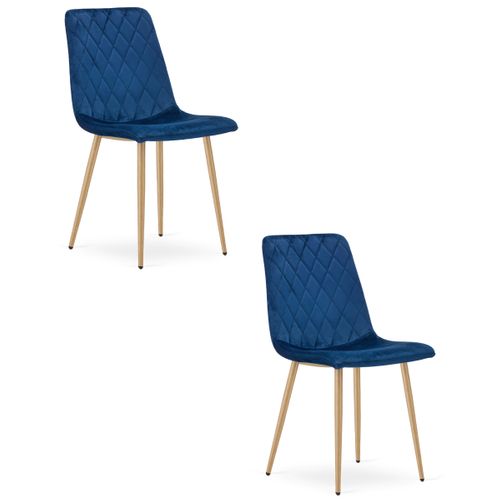 Chaise Turin - Velours Bleu Marine / Pieds Couleur Bois X 2 60x50x50