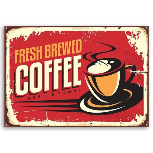 Tableau Bois Retro - Café Frais 120 X 80 Cm Rouge