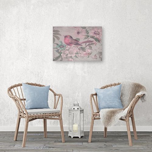 Tableau Bois Oiseau Et Fleurs 70 X 50 Cm Rose