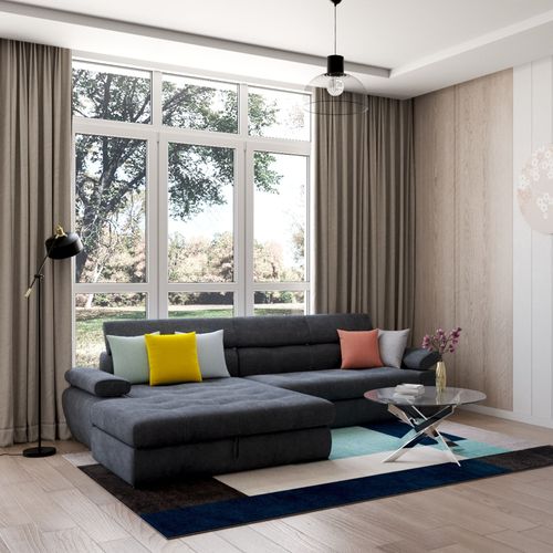 Canapé d'angle convertible gauche VEGAS tissu Aston 13 gris fonce