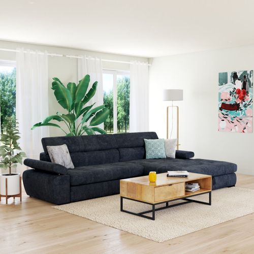 Canapé d'angle convertible droit VEGAS tissu Aston 13 gris foncé