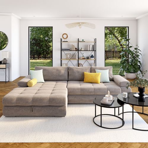 Canapé d'angle convertible méridienne gauche ARGOS tissu aston 2 beige