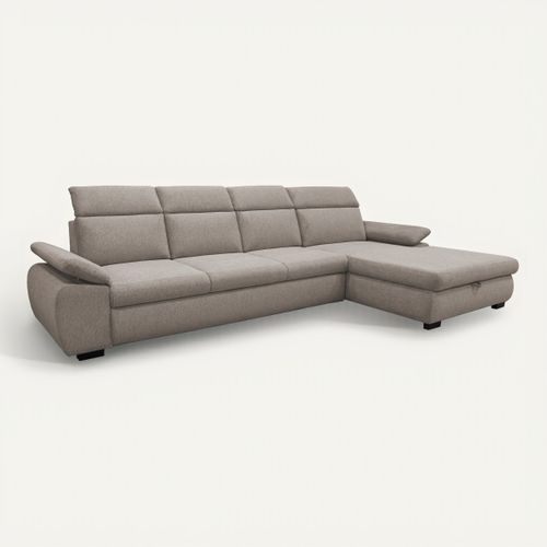 Canapé d'angle convertible COLBY coloris beige méridienne droite batard 3P vue 3/4