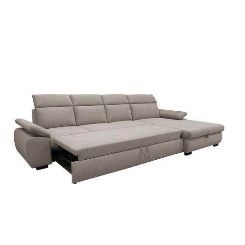 Canapé d'angle convertible COLBY coloris beige méridienne droite batard 3P